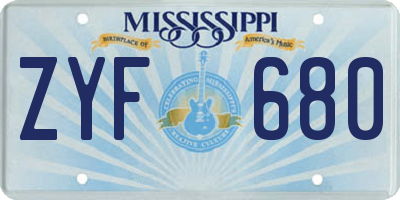 MS license plate ZYF680
