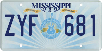 MS license plate ZYF681