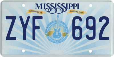 MS license plate ZYF692