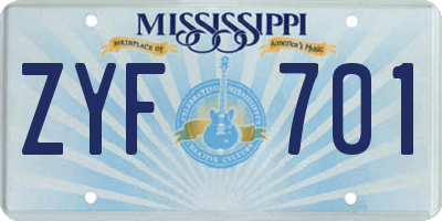 MS license plate ZYF701