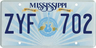 MS license plate ZYF702