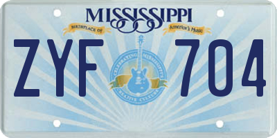 MS license plate ZYF704