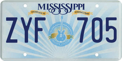 MS license plate ZYF705