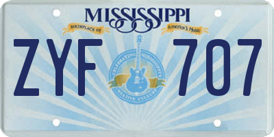 MS license plate ZYF707