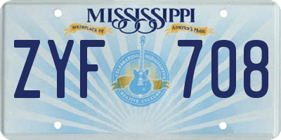 MS license plate ZYF708