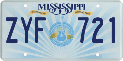 MS license plate ZYF721