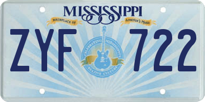 MS license plate ZYF722