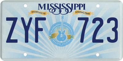 MS license plate ZYF723