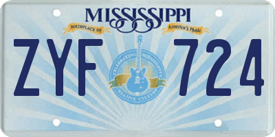 MS license plate ZYF724
