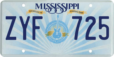 MS license plate ZYF725