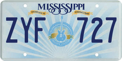 MS license plate ZYF727