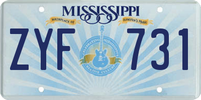 MS license plate ZYF731