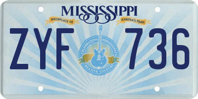 MS license plate ZYF736