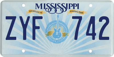 MS license plate ZYF742