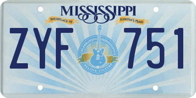 MS license plate ZYF751
