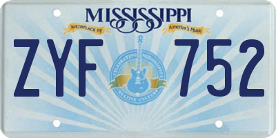 MS license plate ZYF752