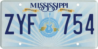 MS license plate ZYF754