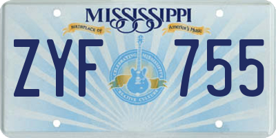 MS license plate ZYF755