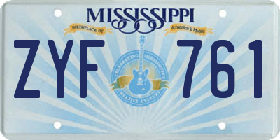MS license plate ZYF761