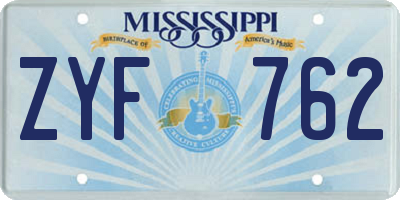 MS license plate ZYF762