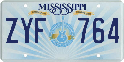 MS license plate ZYF764