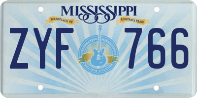 MS license plate ZYF766