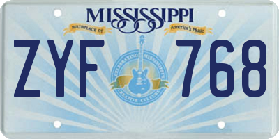 MS license plate ZYF768
