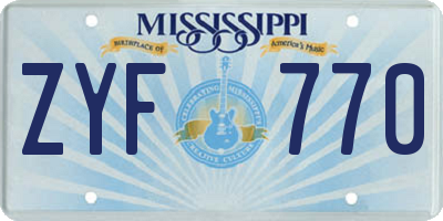 MS license plate ZYF770