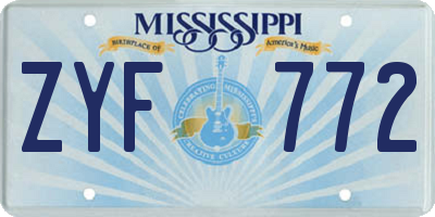 MS license plate ZYF772