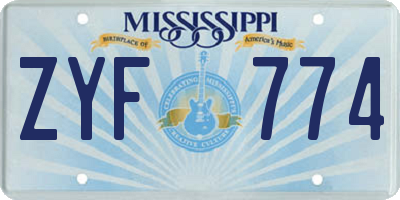 MS license plate ZYF774