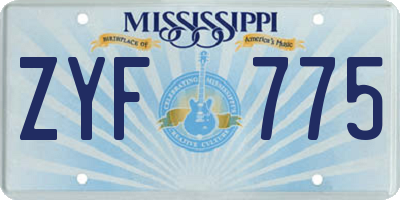 MS license plate ZYF775