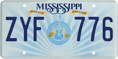 MS license plate ZYF776