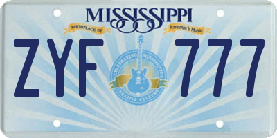 MS license plate ZYF777