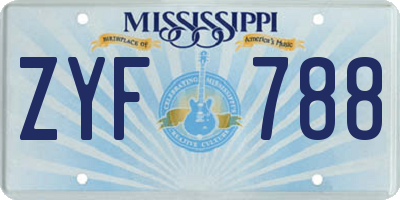 MS license plate ZYF788