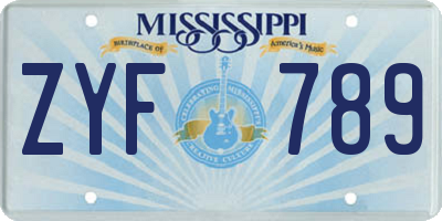 MS license plate ZYF789