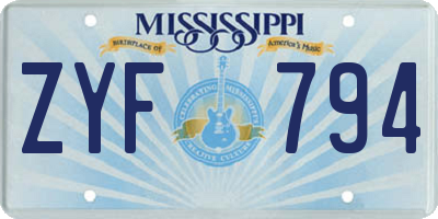 MS license plate ZYF794