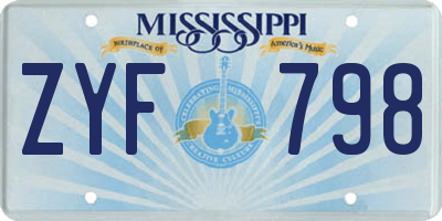 MS license plate ZYF798