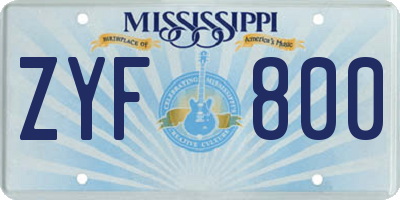 MS license plate ZYF800