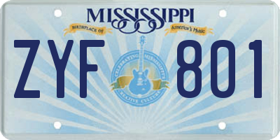MS license plate ZYF801