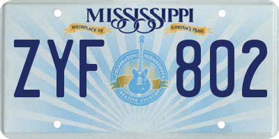 MS license plate ZYF802