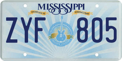 MS license plate ZYF805