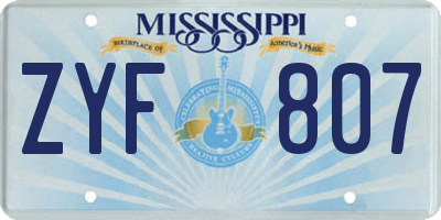 MS license plate ZYF807