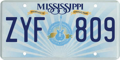 MS license plate ZYF809