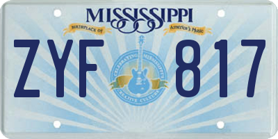 MS license plate ZYF817