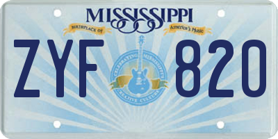 MS license plate ZYF820