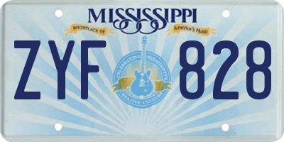 MS license plate ZYF828