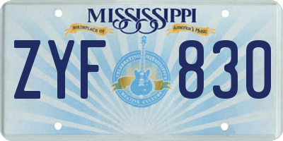 MS license plate ZYF830