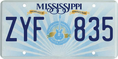 MS license plate ZYF835