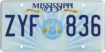 MS license plate ZYF836