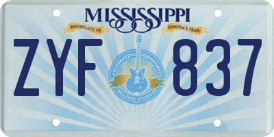MS license plate ZYF837